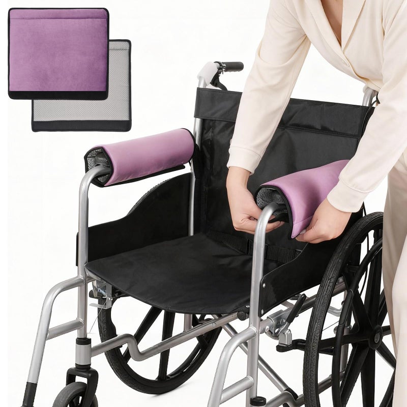 Wheelchair Armrest Covers (Pair)-Memory Foam Wheelchair armrest Pads Wicking Washable Non Slip Arm Rest Cover Cushion Pad for wheelchairs Office Chairs armchairs (Purple)